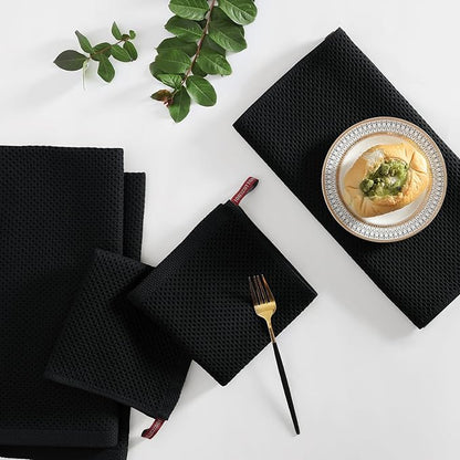 Homaxy 100% Cotton Kitchen Towels and Dishcloths Set, 12 x 12 Inches and 13 x 28 Inches, Set of 10 Bulk Kitchen Towels Set, Ultra Soft Absorbent Dish Cloths for Washing Dishes, Black