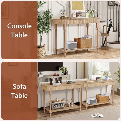 43.3'' Fluted Console Table for Entryway, Narrow Entryway Tables with 2 Wooden Drawers, Retro Sofa Table Behind Couch Accent Tables for Foyer, Living Room, Hallway (Natural)