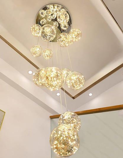 15-Light Foyer Chandeliers for High Ceilings LED Staircase Chandelier Large Chandeliers for High Ceilings, Entryway Modern Lighting Fixture Villas and Stairs, Adjustable Length 23" W x100 H,75W