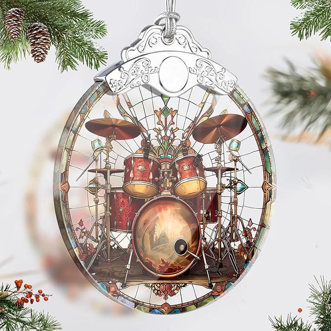 Drum Set Christmas Ornaments, Drum Set Stained Glass Ornaments, Hanging Christmas Tree Decorations