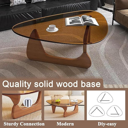Modern Glass Coffee Table for Living Room mid Century, Small Coffee Table Stylish Coffee Tables, Suitable for Bedroom Living Room Reception Office Tables（Walnut/Brown，Medium）