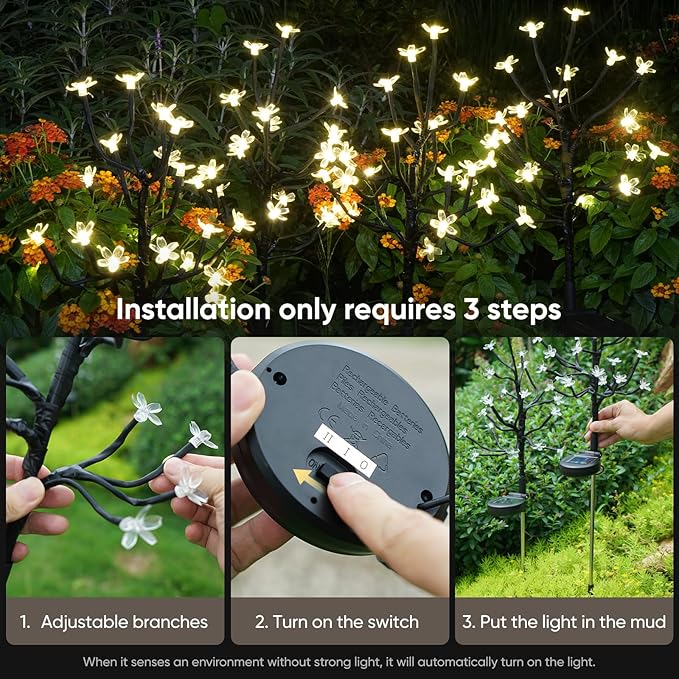 Solar Garden Lights Outdoor Waterproof,Solar Flowers for Outside Decorative,Solar Powered Fairy Outdoor Decorations for Yard,Patio,Lawn,Pathway Christmas Gardening Gifts Garden Decor 2 Pack
