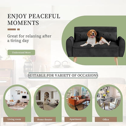 Vongrasig Small Modern Loveseat Sofa 47" Mid Century Linen 2 Seat Couch Tufted LoveSeat, Black