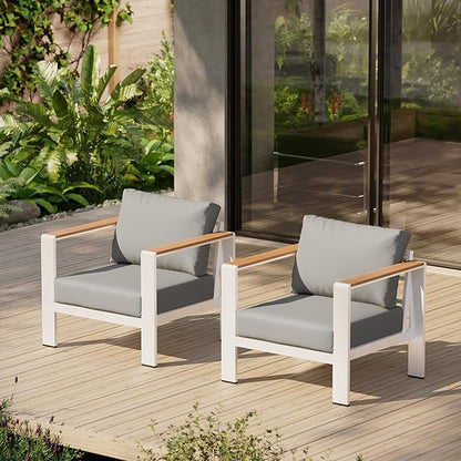 Aluminum Outdoor Patio Furniture chair, All-Weather Outdoor Patio Chair with Washable Thick Cushion, Patio Outdoor Chair Set of 2 for Porch, Balcony, Deck, Yard, White