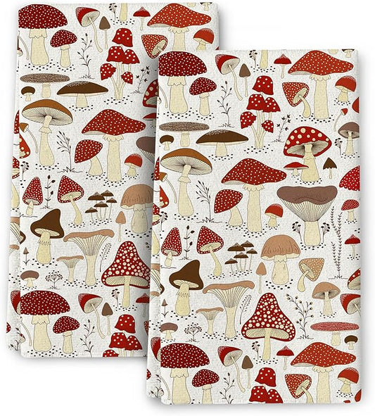 Mushroom Dish Towels Absorbent Decorative Kitchen Towels Tea Towels for Drying, Mushroom