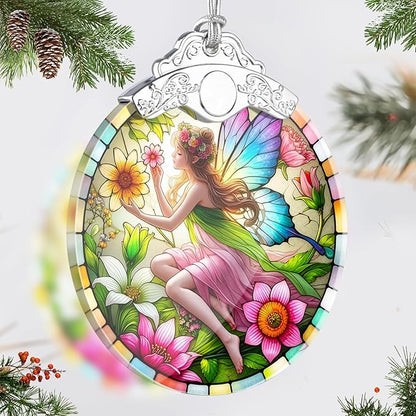 Stained Glass Fairy Christmas Ornaments, Fairy Christmas Tree Decoration, Hanging Xmas Tree Decor