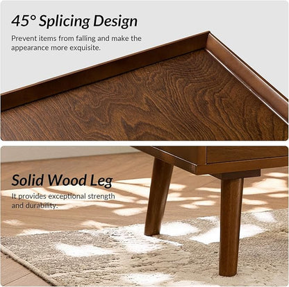 HULALA HOME 2 Drawer Nightstand with Charging Station, Mid-Century Modern Bedside Tables with Wood Legs, Wood Night Stand with Pull-Out Shelf Set of 2, Walnut