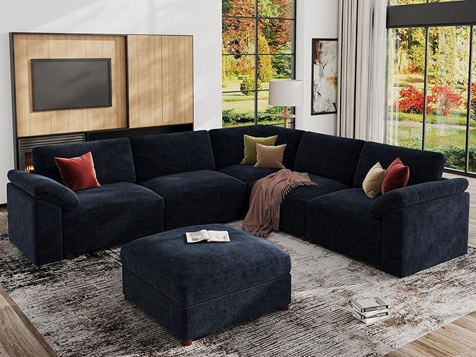 EASE MOOSE Modular Sectional Couch,Chenille Large L Shape Sectional Sofa Modern Luxury Deep seat Modular Sofa Removable and Washable,Blue