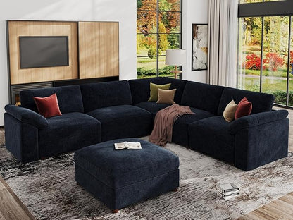 EASE MOOSE Modular Sectional Couch,Chenille Large L Shape Sectional Sofa Modern Luxury Deep seat Modular Sofa Removable and Washable,Blue