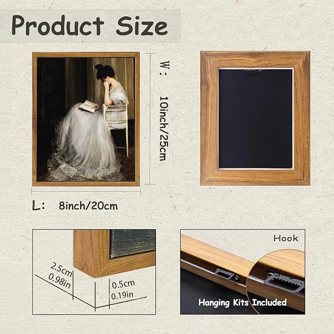 KBKBART Vintage Wall Art, Framed Canvas Art Mid-Century Lady Classical Women Painting, European Portrait for Bedroom Bathroom Decor (8"x10")