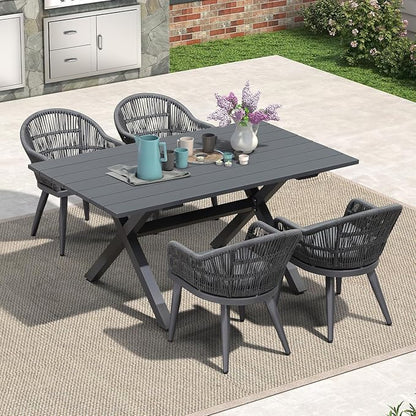 PURPLE LEAF 5 Pieces Patio Dining Set with Outdoor Aluminium Dining Table and Woven Chairs Modern Metal Furniture Cushions Sets for Garden Yard Indoor Decor Kitchen Gray