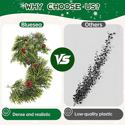 Bluesea 6FT Christmas Norfolk Pine Garland, Realistic Christmas Greenery Garland for Fireplace,Table, Stairs, Mantle, Window,Indoor Outdoor,Home,Holiday Decor（1 Pcs）