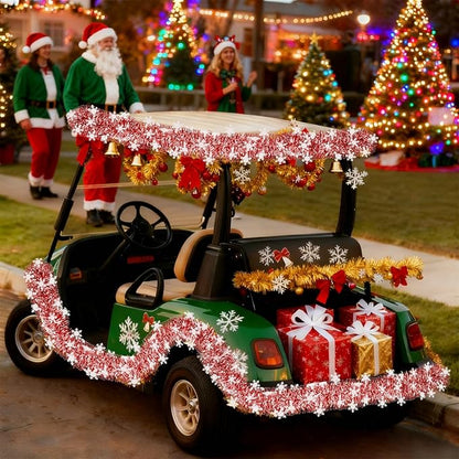 50Ft Christmas Red and Snowflake Tinsel Garland Metallic Twist Shiny Garland for Xmas Christmas Tree Ceiling Hanging Decorations Holiday Wedding Home Party Supplies Indoor Outdoor Decor