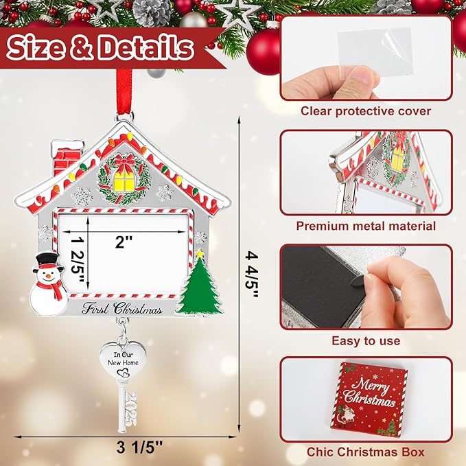 COCHIE 2025 First Christmas in Our New Home Photo Frame Ornament for Tree Stocking Hanging Decorations, Personalized Xmas Gifts, Housewarming Gift Picture Frame Christmas Keepsake (New Home)