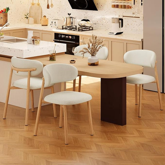 Kitchen Dining Chairs Set of 4 Modern Soft Linen Farmhouse Dining Room Chair with Metal Legs, Beige/Original