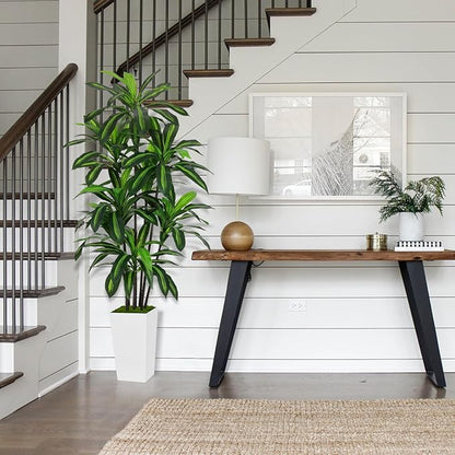 Artificial Dracaena Plant 6FT - Fake Tree with White Tall Planter - Faux Yucca Tall Fake Floor Plant in Pot - Artificial Trees for Home Office Living Room Decor Indoor