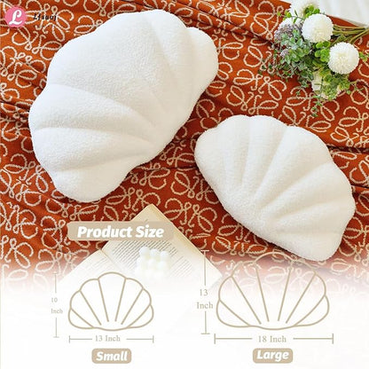 Ivory Seashell Throw Pillows, Shell Shaped Throw Pillows, 13 Inch Soft Home Decorative Pillow Plush Cushion for Bed Couch Living Room Decor Accent Throw Pillow