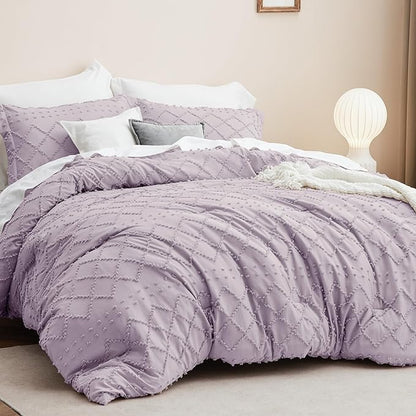 Bedsure Twin XL Comforter Set - Lavender Comforter, Boho Tufted Shabby Chic Bedding for Kids, 2 Pieces Vintage Farmhouse Bed Set for All Seasons, Fluffy Soft Bedding with 1 Pillow Sham