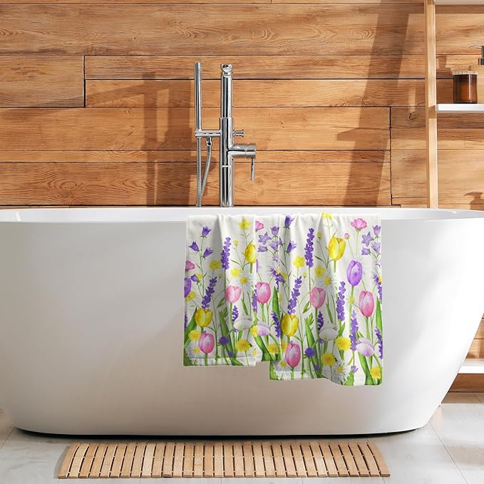 Floral Dish Towels Tulip Lavender Butterfly Microfiber Quick Dry Kitchen Towels Spring