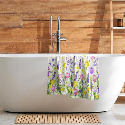 Floral Dish Towels Tulip Lavender Butterfly Microfiber Quick Dry Kitchen Towels Spring