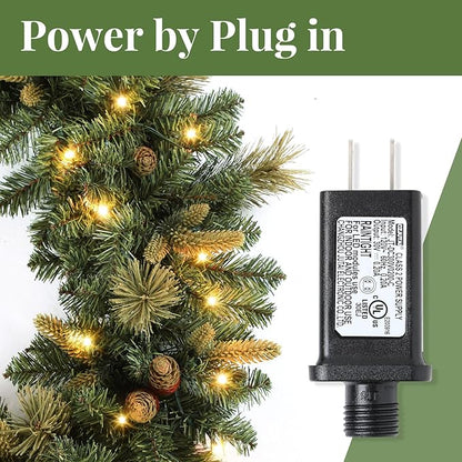 SHareconn Paquete de 2 guirnaldas de Navidad preiluminadas de 9 pies con decoraciones Christmas de piñas y luces LED multicolor enchufables, guirnalda iluminada para chimenea, mesa, decoración de Navidad en