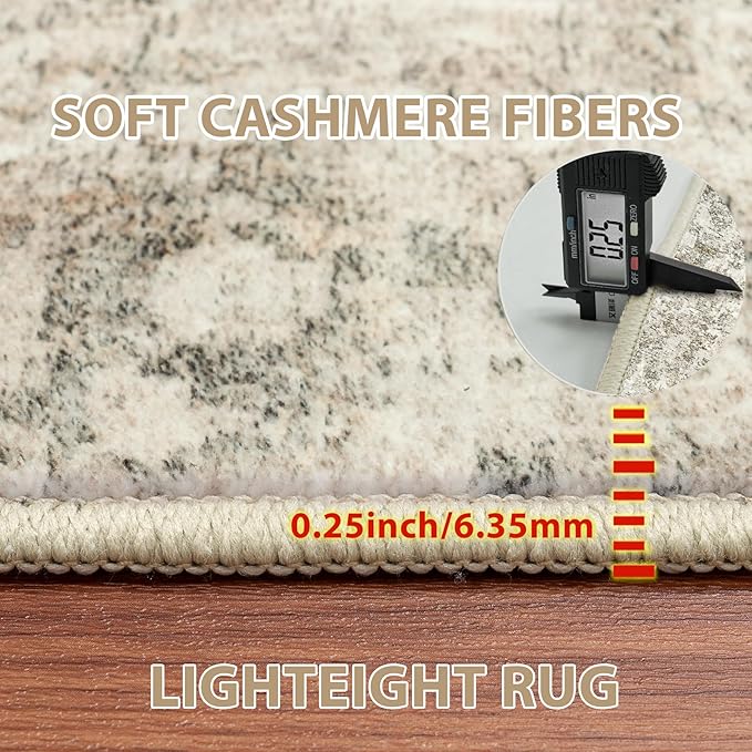 Runner Rug for Hallways Kitchen 2'6"x8' Washable Non Slip: Carpet Non Skid 8ft Entryway Rubber Backed 8 Feet Neutral Abstract Modern Rug Low Pile Pet Friendly Indoor Beige Brown