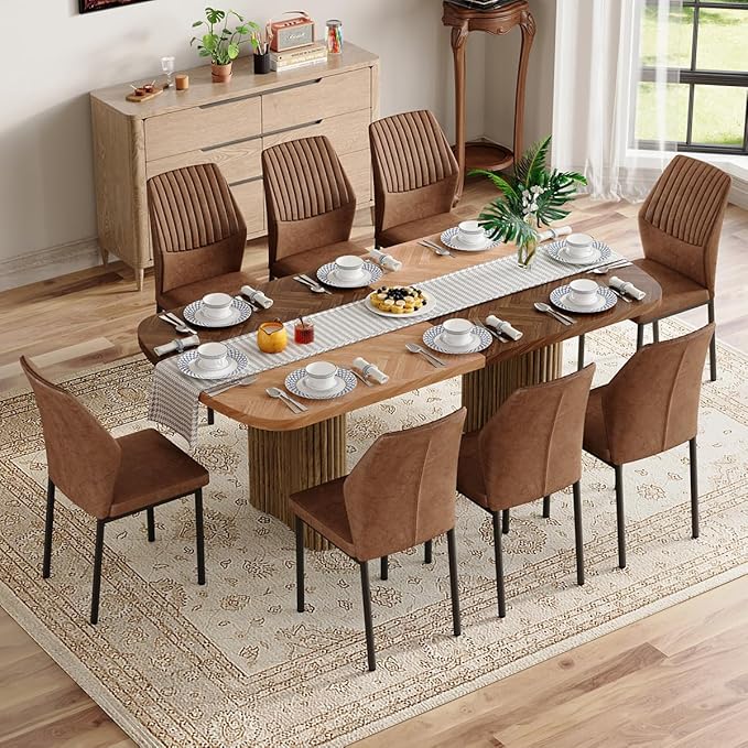 Dining Table Set for 8 - Large 79" Rectangular Kitchen Table Set for 8 with Cushioned Chairs,Modern Mid-Century Wood Dining Room Table Set for 8 Ideal for Kitchen & Gatherings