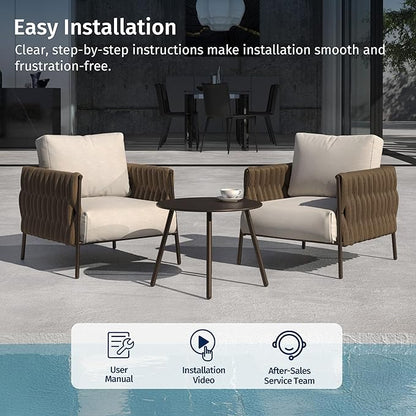 EAST OAK 3-Piece Patio Furniture Set Outdoor Seating Furniture with Cushions | Deep Seating Modern Conversation Set | Garden, Porch, Balcony & Backyard | Chestnut & Apricot