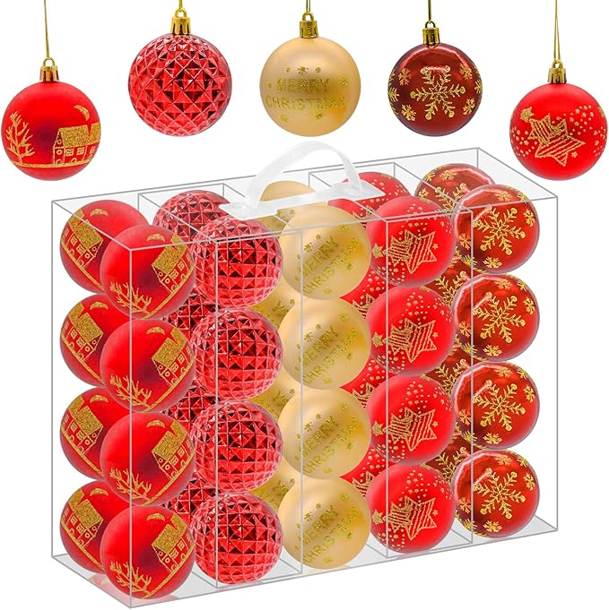 40PCS 2.36" Christmas Balls Ornaments, Plastic Christmas Tree Ornaments, Holiday Baubles, Hanging Decorations for Xmas Trees Holiday Party, Burgundy Baubles