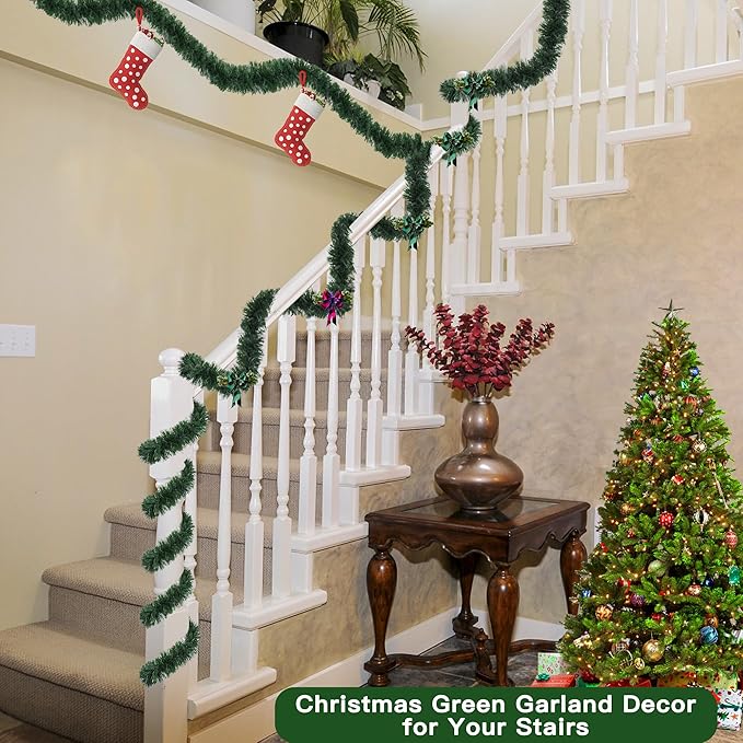 50 Feet Christmas Greenery Garland Decorations, Artificial Green Pine Soft Tinsel Xmas Tree Decor Non-Lit for Stairs Mantle Fireplace Home Indoor Outdoor Holiday Party