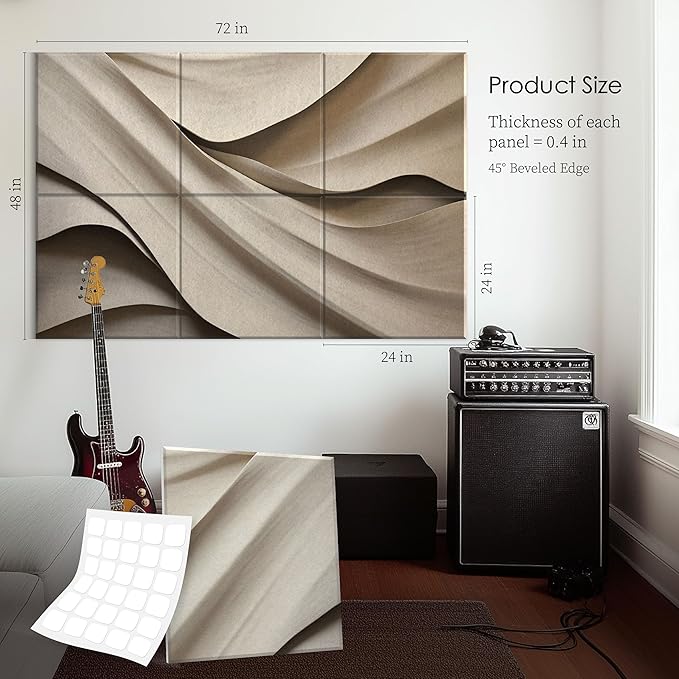 6-Pack Sound Absorbing Panels 72x48 Inch Acoustic Wall Panels for Home, Office, or Studio – Sleek Design, Simple Setup