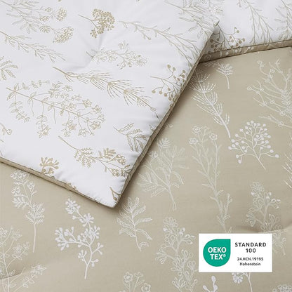 Bedsure Twin/Twin XL Comforter Set - Linen Bed Set, 2 Pieces Cute Floral Bedding, 1 Soft Reversible Botanical Flowers Comforter and 1 Pillow Sham