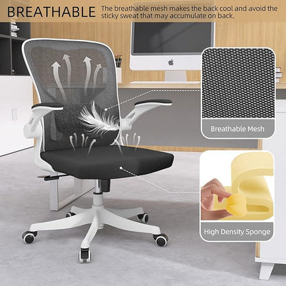 Ergonomic Office Chair, High-Back Mesh Desk Chair with Adjustable Height, Lumbar Support, Flip-Up Armrests,headrest，and Swivel Rolling Design for Home and Office Use