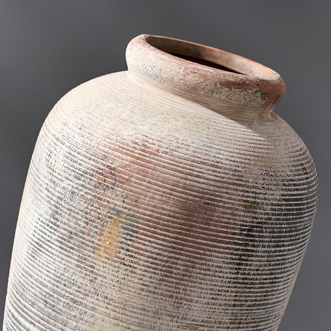 Large Ceramic Rustic Vase, 11 inch Minimalist Decorative Farmhouse Tall Vase for Home Decor, Living Room, Shelf Decor, Enterway, Wedding, Table Decoration, Gray