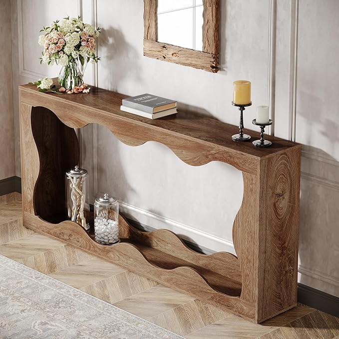 Tribesigns 63 Inches Farmhouse Console Table with Storage, Couch Table Behind Sofa, Long Entryway Sofa Station, Narrow Console Stand, Hallway Stand for Entryway Living Room, Wood Grain