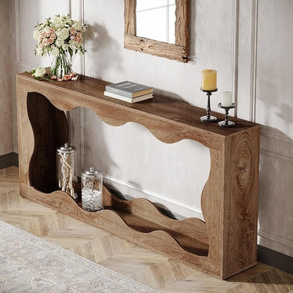 Tribesigns 63 Inches Farmhouse Console Table with Storage, Couch Table Behind Sofa, Long Entryway Sofa Station, Narrow Console Stand, Hallway Stand for Entryway Living Room, Wood Grain