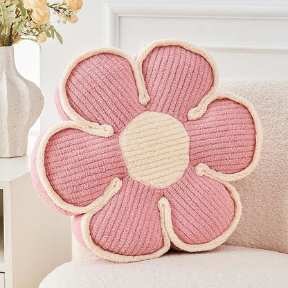 Flower Pillow, Soft Flower Decorative Throw Pillow, Cute Daisy Flower Shaped Seating Floor Cushion Room Décor Plush Pillows for Sofa Couch Bed (13.7 Inch, Pink)