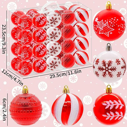 40PCS 2.36" Christmas Balls Ornaments, Plastic Christmas Tree Ornaments, Holiday Baubles, Hanging Decorations for Xmas Trees Holiday Party, Red White Baubles