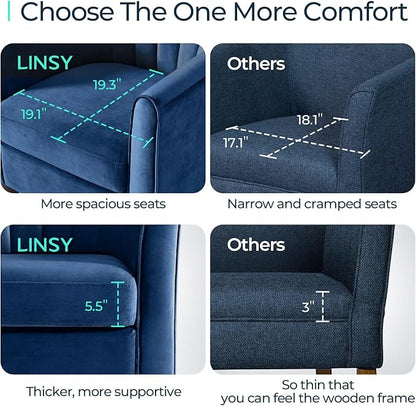 LINSY Accent Chair with Ottoman, Modern Barrel Chair Small Armchair Reading Chair with Footrest, Comfy Round Arms Chair for Living Room Bedroom Reading Room, Velvet, Blue