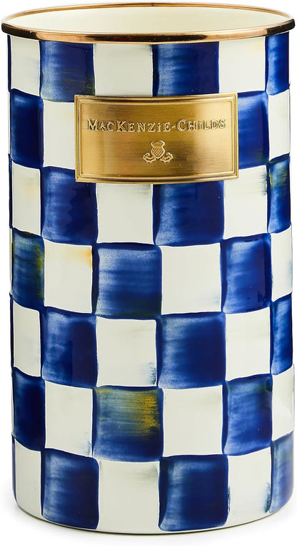 MACKENZIE-CHILDS Enamel Utensil Holder, Kitchen Utensil Holder for Countertop, Storage Caddy, Blue-and-White Royal Check