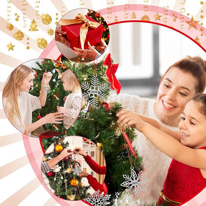 Zhengmy 8 Pieces Christmas Ornaments 2025 Solid Pewter Christmas Tree Ornament Metal Gnomes Santa Angel Snowman Hanging Craft Xmas Gifts with Red Bags(Snowflake)