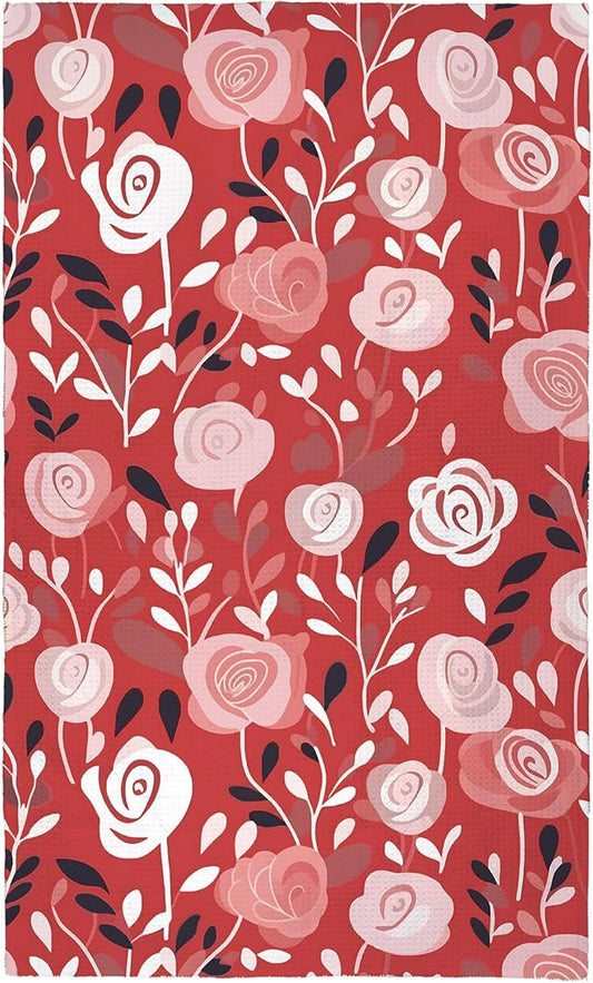 Eunzel Kitchen Tea Towel Quick Dry Microfiber Dish Towels 18x30 Inch Rose