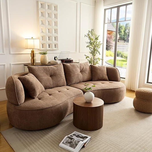 109" Modern Curved Sofa Sectional Couch, Luxury Comfy Boucle Upholstered Couches, Oversized 3 Seater Minimalist Deep Seat Modular Sofas for Living Room,Bedroom, Home Office, Apartment,Camel