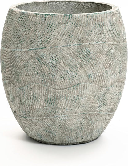 LuxenHome 15" Dia Round Planter for Porch Patio Garden, Rustic Weathered Cement Pot Planter, Large Outdoor Indoor Plant Pot with Drainage Hole, Decorative Pot for Tall Plants Flowers