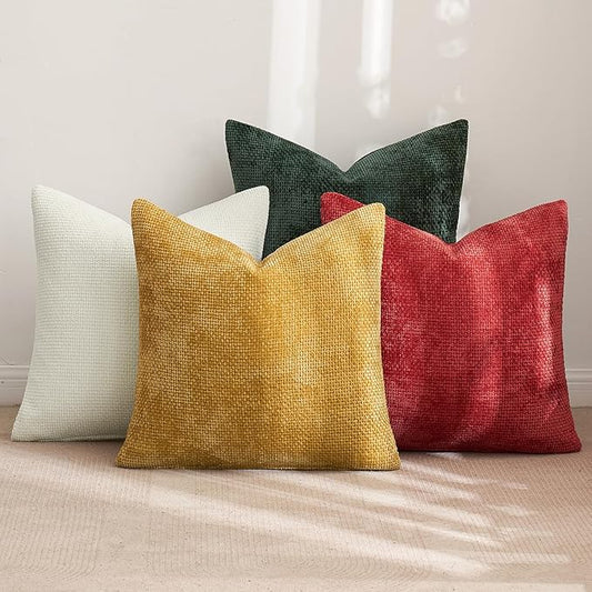 MIULEE Christmas Pack of 4  Throw Pillow Covers 20x20 Inch Christmas Red/Green Soft Decorative Chenille Pillow Covers Farmhouse Accent Cushion Covers for Boho Home Decor  Bedroom Living Room