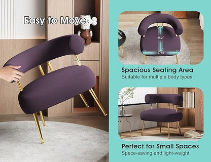 Modern Accent Chair, Round Upholstered Barrel Armchair for Small Spaces, Fluffy Side Corner Sherpa Chair for Living Room, Bedroom（Purple）