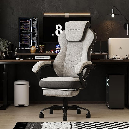 Ergonomic Office Chair with Adjustable Headrest and Footrest, High Back Desk Chair with Linkage Armrests, Reclining Swivel Chair for Home Office, Executive Office Chair (Gray)