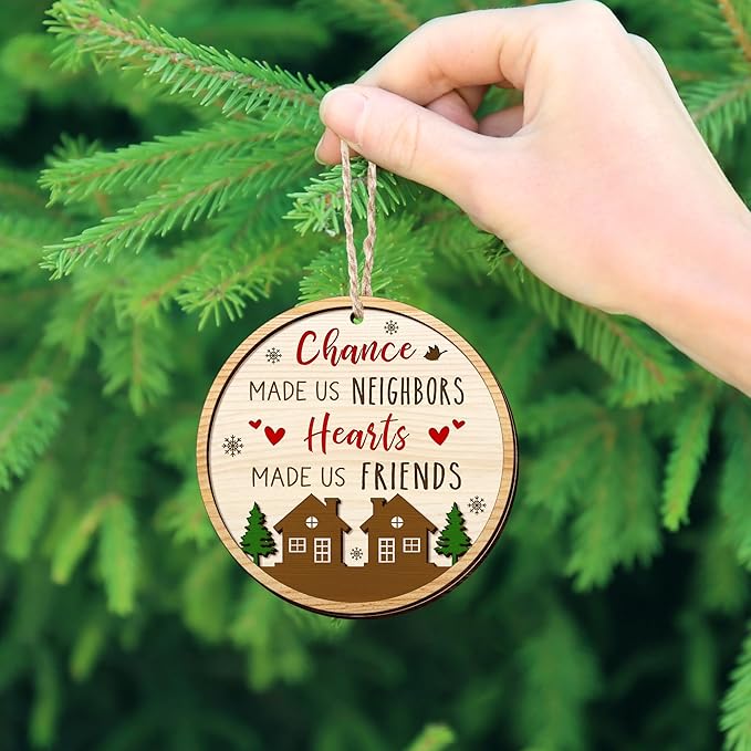 Christmas Neighbor Gifts for Friends - Wooden Christmas Ornaments 2025 for Tree Decorations - Gifts for Neighbors Friends BFF Bestie Women Men, Neighbor Ornaments, Awesome Neighbor Gift