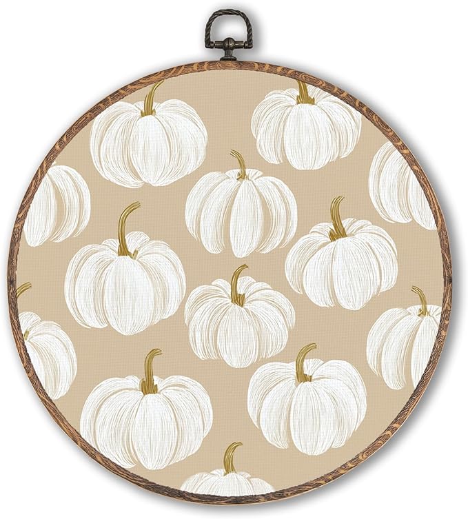 Hxlac Fall Pumpkin Round Wall Art Framed, Vintage Autumn Round Wall Decor, Fall Halloween Hanging Canvas Prints Wall Sculptures for Home Gallery Living Room Bedroom Decor, 10x10 Inch