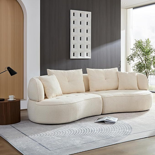 109" Modern Curved Sofa Sectional Couch, Luxury Comfy Boucle Upholstered Couches, Oversized 3 Seater Minimalist Deep Seat Modular Sofas for Living Room,Bedroom, Home Office, Apartment, White